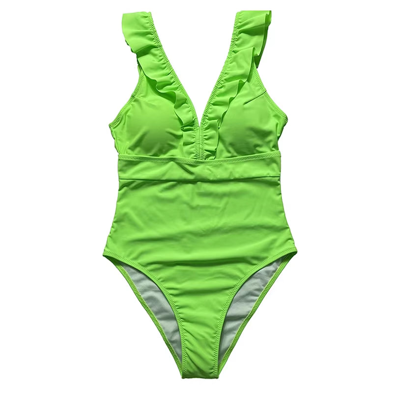 Sexy One Piece Swimsuit 2023 Women Striped Ruffled Swimwear Women Vintage Print Monokini Female Bodysuit Girl Beach Bathing Suit