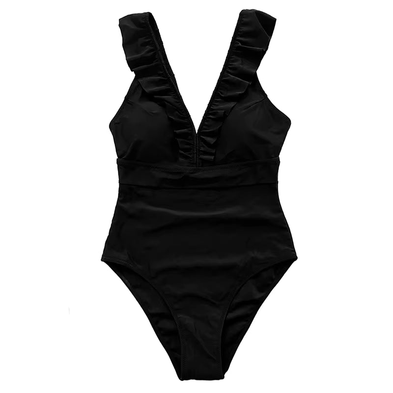 Sexy One Piece Swimsuit 2023 Women Striped Ruffled Swimwear Women Vintage Print Monokini Female Bodysuit Girl Beach Bathing Suit