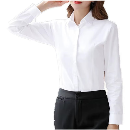 Elegant Women Shirts Woman White Shirt Long Sleeve Blouse Office Lady Business Pink Shirts Button Solid Women Work Blouses Tops